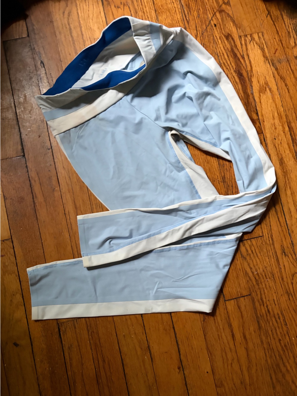 High-Waist Light Blue Leggings with White Trim